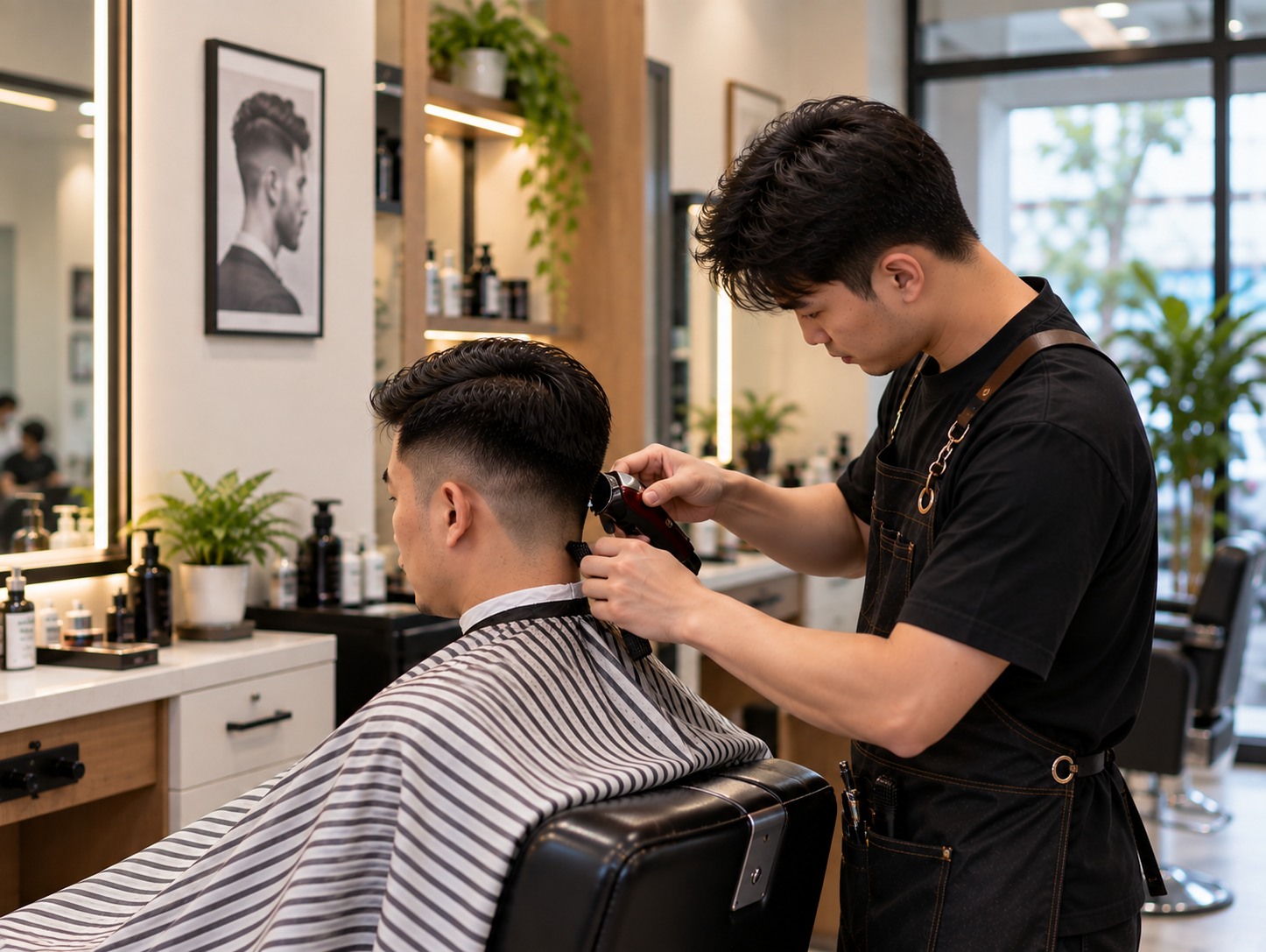 Modern Barbershop Fade in Progress 1
