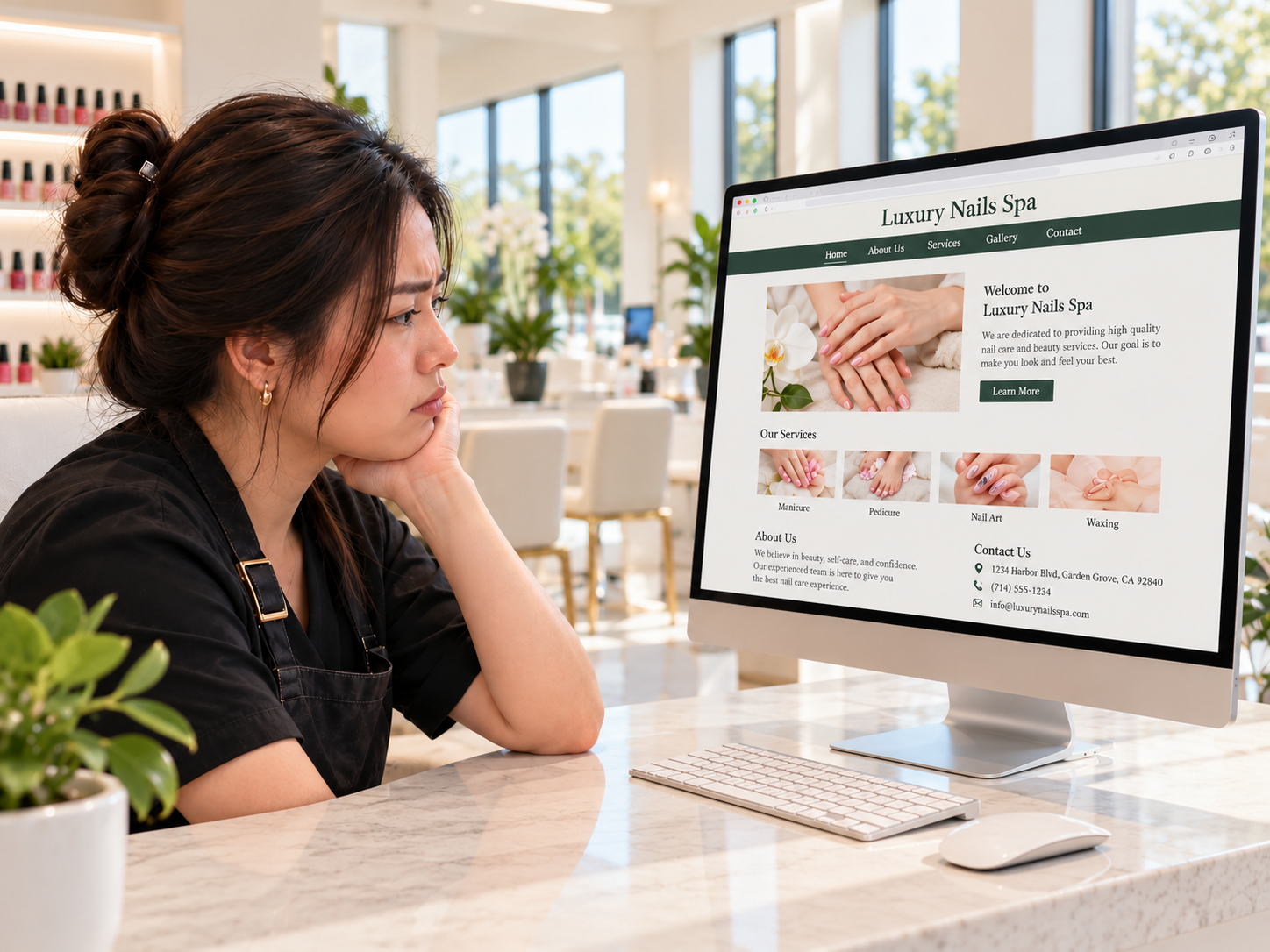 Local SEO 3 Thoughtful Receptionist at Luxury Nail Spa